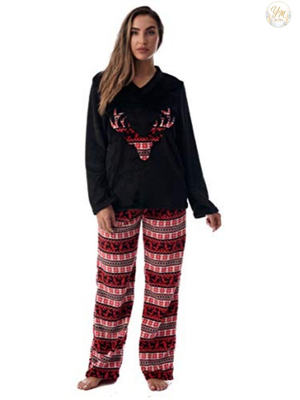Plush Fleece Pajama Set Women Warm Sleepwear Lounge Set